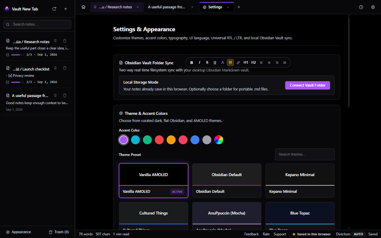 Obsidian Vault sync settings